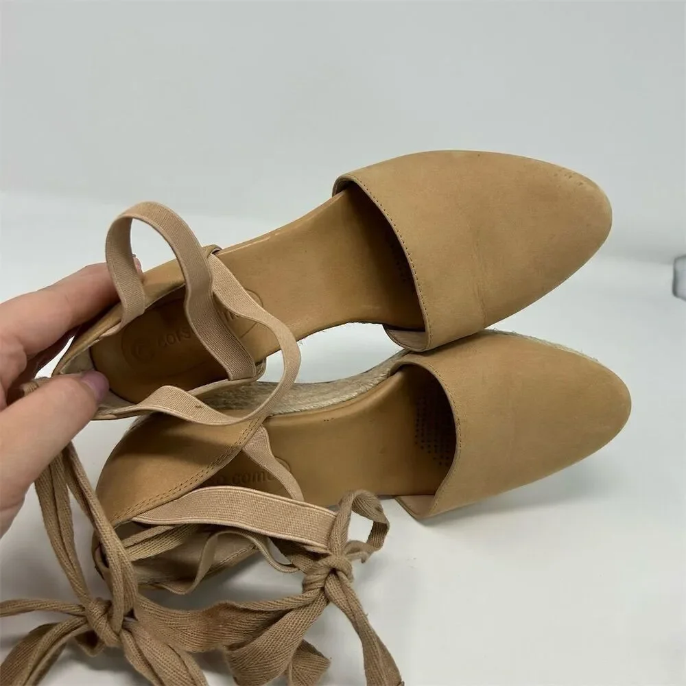 Corso Como Women's Lace Up Tan Brown Leather Espadrille Wedge Sandals Size 7.5